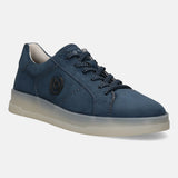 A blue Men's bugatti Sneakers featuring a round plain toe, zero heels heel. Made from suede leather with a durable tpr outsole, this laces design offers both style and comfort.