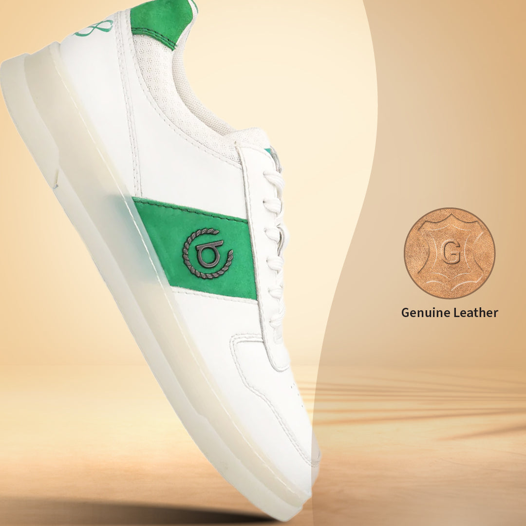 A white Men's bugatti Sneakers featuring a round toe plain toe, zero heels heel, and a wide fit. Made from premium genuine leather with a durable tpr outsole, this laces design offers both style and comfort.