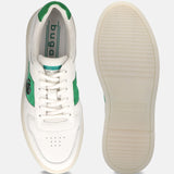 A white Men's bugatti Sneakers featuring a round toe plain toe, zero heels heel, and a wide fit. Made from premium genuine leather with a durable tpr outsole, this laces design offers both style and comfort.