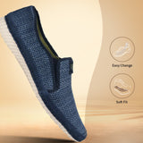 A blue Men's bugatti Casual Loafers featuring a round plain toe, zero heels heel. Made from textile with a durable sebs (block copolymer) outsole, this slip-on design offers both style and comfort.