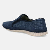 A blue Men's bugatti Casual Loafers featuring a round plain toe, zero heels heel. Made from textile with a durable sebs (block copolymer) outsole, this slip-on design offers both style and comfort.