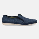 A blue Men's bugatti Casual Loafers featuring a round plain toe, zero heels heel. Made from textile with a durable sebs (block copolymer) outsole, this slip-on design offers both style and comfort.