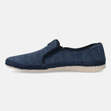 A blue Men's bugatti Casual Loafers featuring a round plain toe, zero heels heel. Made from textile with a durable sebs (block copolymer) outsole, this slip-on design offers both style and comfort.