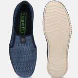 A blue Men's bugatti Casual Loafers featuring a round plain toe, zero heels heel. Made from textile with a durable sebs (block copolymer) outsole, this slip-on design offers both style and comfort.