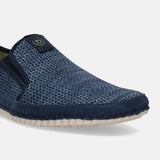A blue Men's bugatti Casual Loafers featuring a round plain toe, zero heels heel. Made from textile with a durable sebs (block copolymer) outsole, this slip-on design offers both style and comfort.