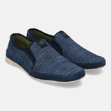 A blue Men's bugatti Casual Loafers featuring a round plain toe, zero heels heel. Made from textile with a durable sebs (block copolymer) outsole, this slip-on design offers both style and comfort.