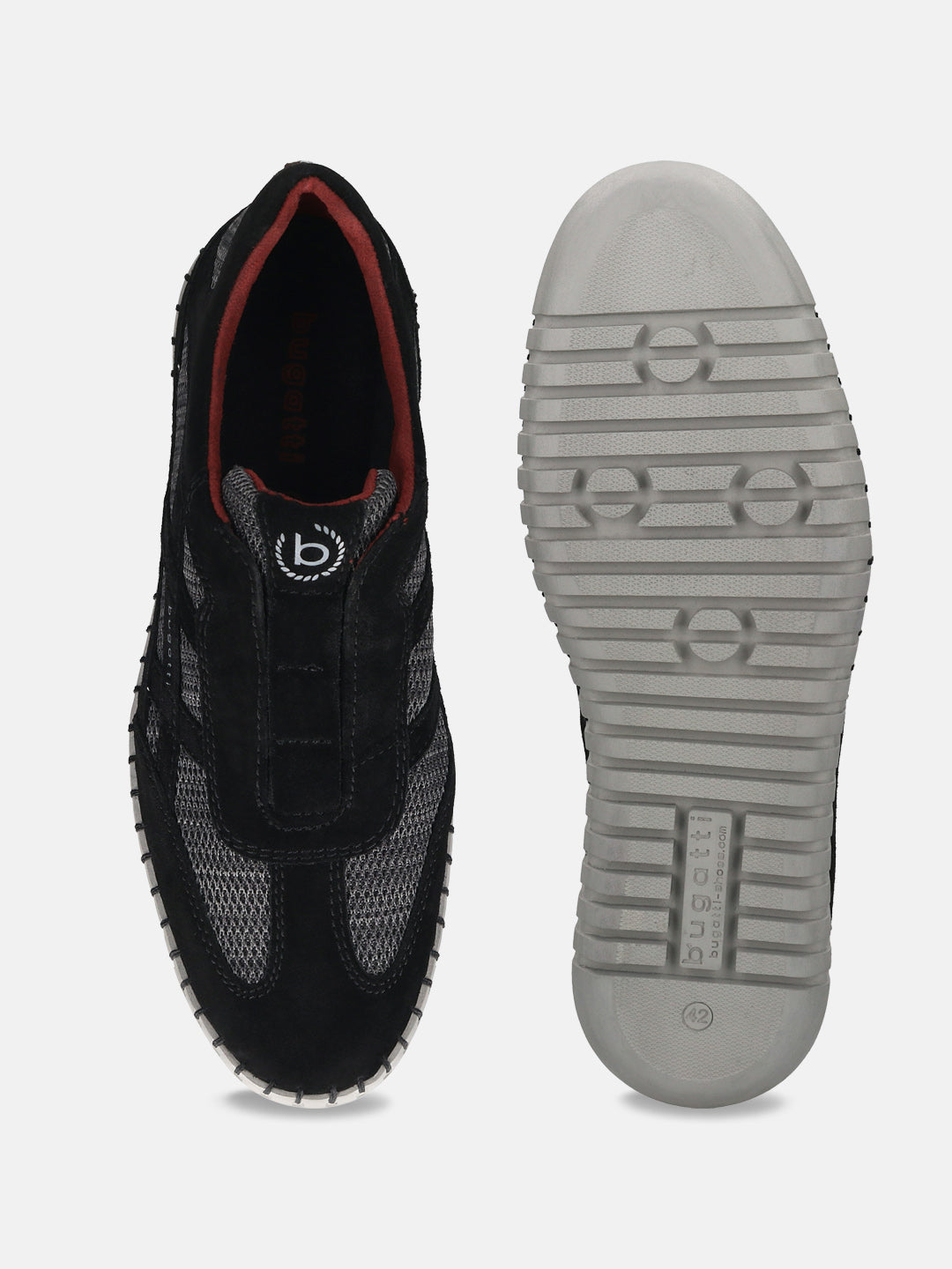 Men's Bugatti stitched black leather shoes with a round toe , a rubber outsole , and laces fastening.
