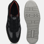 Men's Bugatti stitched black leather shoes with a round toe , a rubber outsole , and laces fastening.