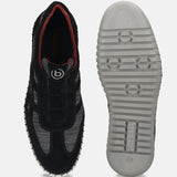 Men's Bugatti stitched black leather shoes with a round toe , a rubber outsole , and laces fastening.