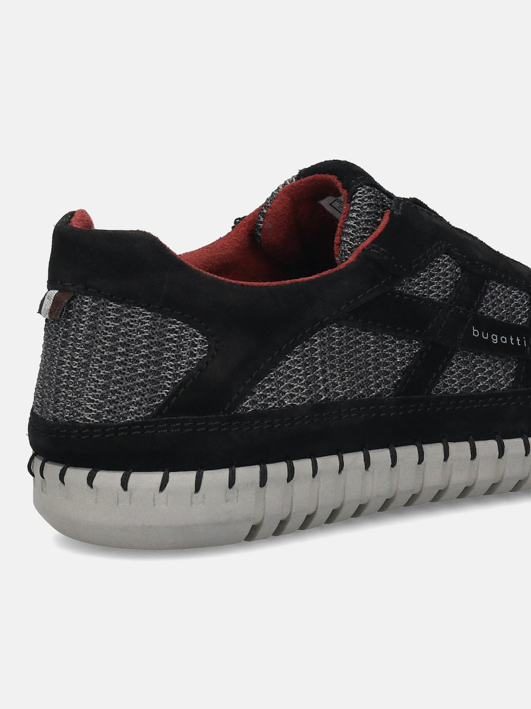 Men's Bugatti stitched black leather shoes with a round toe , a rubber outsole , and laces fastening.