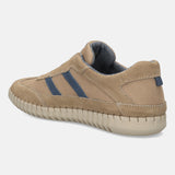 A beige Men's bugatti Slip-On Sneakers featuring a round plain toe, zero heels heel. Made from suede leather with a durable rubber outsole, this slip-on design offers both style and comfort.