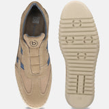 A beige Men's bugatti Slip-On Sneakers featuring a round plain toe, zero heels heel. Made from suede leather with a durable rubber outsole, this slip-on design offers both style and comfort.
