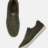 Men's Bugatti stitched green leather shoes with a round toe , a rubber outsole.