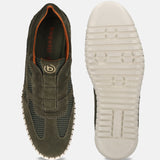 Men's Bugatti stitched green leather shoes with a round toe , a rubber outsole.