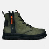 A green Men's bugatti Casual Boots featuring a round toe plain toe, zero heels heel. Made from synthetic with a durable tpr outsole, this zipper design offers both style and comfort.