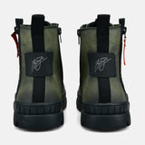 A green Men's bugatti Casual Boots featuring a round toe plain toe, zero heels heel. Made from synthetic with a durable tpr outsole, this zipper design offers both style and comfort.