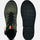 A green Men's bugatti Casual Boots featuring a round toe plain toe, zero heels heel. Made from synthetic with a durable tpr outsole, this zipper design offers both style and comfort.