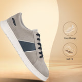 A grey Men's bugatti Sneakers featuring a round plain toe, zero heels heel. Made from suede leather with a durable tpr outsole, this laces design offers both style and comfort.