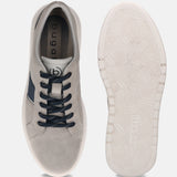A grey Men's bugatti Sneakers featuring a round plain toe, zero heels heel. Made from suede leather with a durable tpr outsole, this laces design offers both style and comfort.