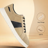 A beige Men's bugatti Sneakers featuring a round plain toe, zero heels heel. Made from suede leather with a durable tpr outsole, this laces design offers both style and comfort.