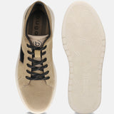 A beige Men's bugatti Sneakers featuring a round plain toe, zero heels heel. Made from suede leather with a durable tpr outsole, this laces design offers both style and comfort.