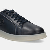 A blue Men's bugatti Sneakers featuring a round plain toe, zero heels heel. Made from premium genuine leather with a durable tpr outsole, this laces design offers both style and comfort.