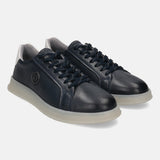 A blue Men's bugatti Sneakers featuring a round plain toe, zero heels heel. Made from premium genuine leather with a durable tpr outsole, this laces design offers both style and comfort.