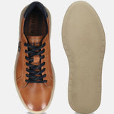 A cognac Men's bugatti Sneakers featuring a round plain toe, zero heels heel. Made from premium genuine leather with a durable tpr outsole, this laces design offers both style and comfort.