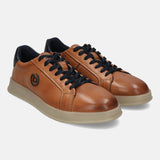 A cognac Men's bugatti Sneakers featuring a round plain toe, zero heels heel. Made from premium genuine leather with a durable tpr outsole, this laces design offers both style and comfort.