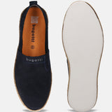 A blue Men's bugatti Espadriles featuring a round toe plain toe, zero heels heel. Made from suede leather with a durable tpr outsole, this slip-on design offers both style and comfort.