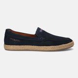 A blue Men's bugatti Casual Loafers featuring a round toe apron toe, zero heels heel. Made from premium genuine leather with a durable tpr outsole, this slip-on design offers both style and comfort.