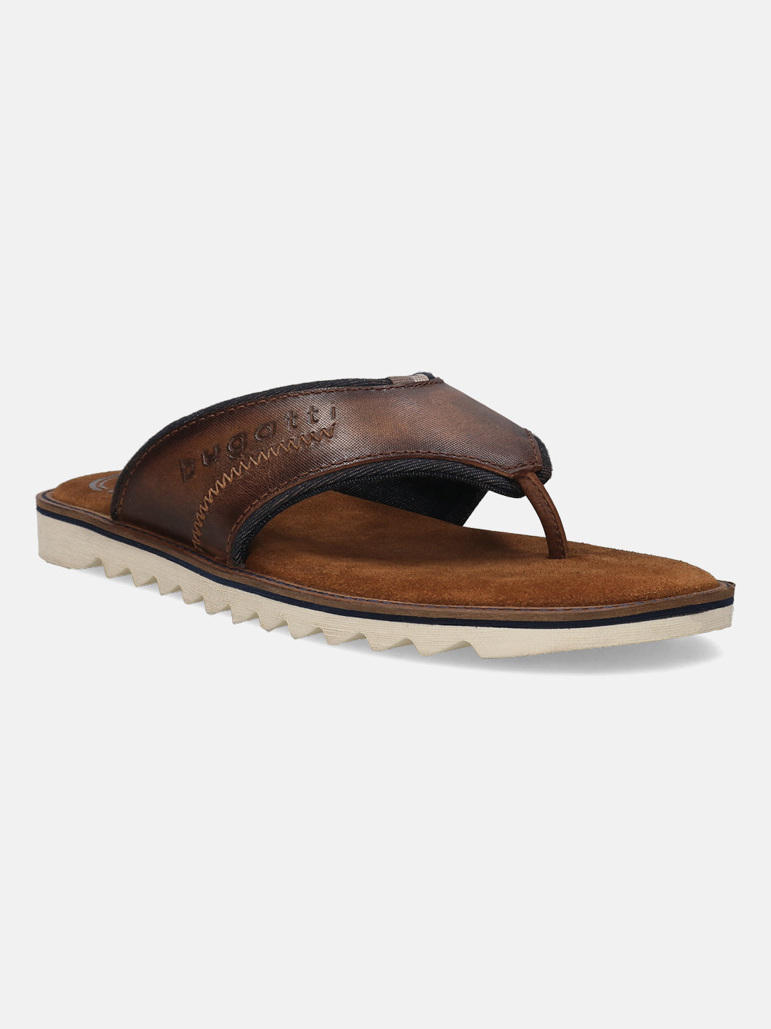 A cognac Men's bugatti Thongs featuring a open toe plain toe, zero heels heel. Made from premium genuine leather with a durable eva outsole, this slip-on design offers both style and comfort.