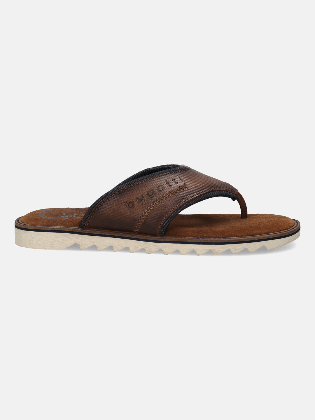 A cognac Men's bugatti Thongs featuring a open toe plain toe, zero heels heel. Made from premium genuine leather with a durable eva outsole, this slip-on design offers both style and comfort.