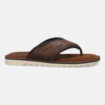 A cognac Men's bugatti Thongs featuring a open toe plain toe, zero heels heel. Made from premium genuine leather with a durable eva outsole, this slip-on design offers both style and comfort.
