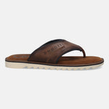 A cognac Men's bugatti Thongs featuring a open toe plain toe, zero heels heel. Made from premium genuine leather with a durable eva outsole, this slip-on design offers both style and comfort.