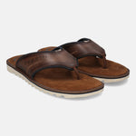 A cognac Men's bugatti Thongs featuring a open toe plain toe, zero heels heel. Made from premium genuine leather with a durable eva outsole, this slip-on design offers both style and comfort.