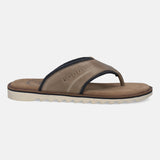 A taupe Men's bugatti Thongs featuring a open toe plain toe, zero heels heel. Made from premium genuine leather with a durable eva outsole, this slip-on design offers both style and comfort.