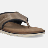 A taupe Men's bugatti Thongs featuring a open toe plain toe, zero heels heel. Made from premium genuine leather with a durable eva outsole, this slip-on design offers both style and comfort.