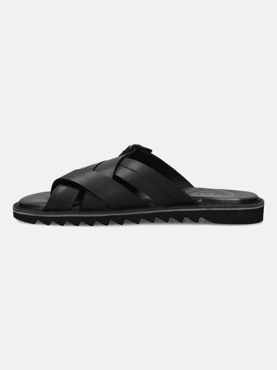 A black Men's bugatti Cross Strap Sandals featuring a open toe plain toe, zero heels heel, and a wide fit. Made from premium genuine leather with a durable eva outsole, this slip-on design offers both style and comfort.
