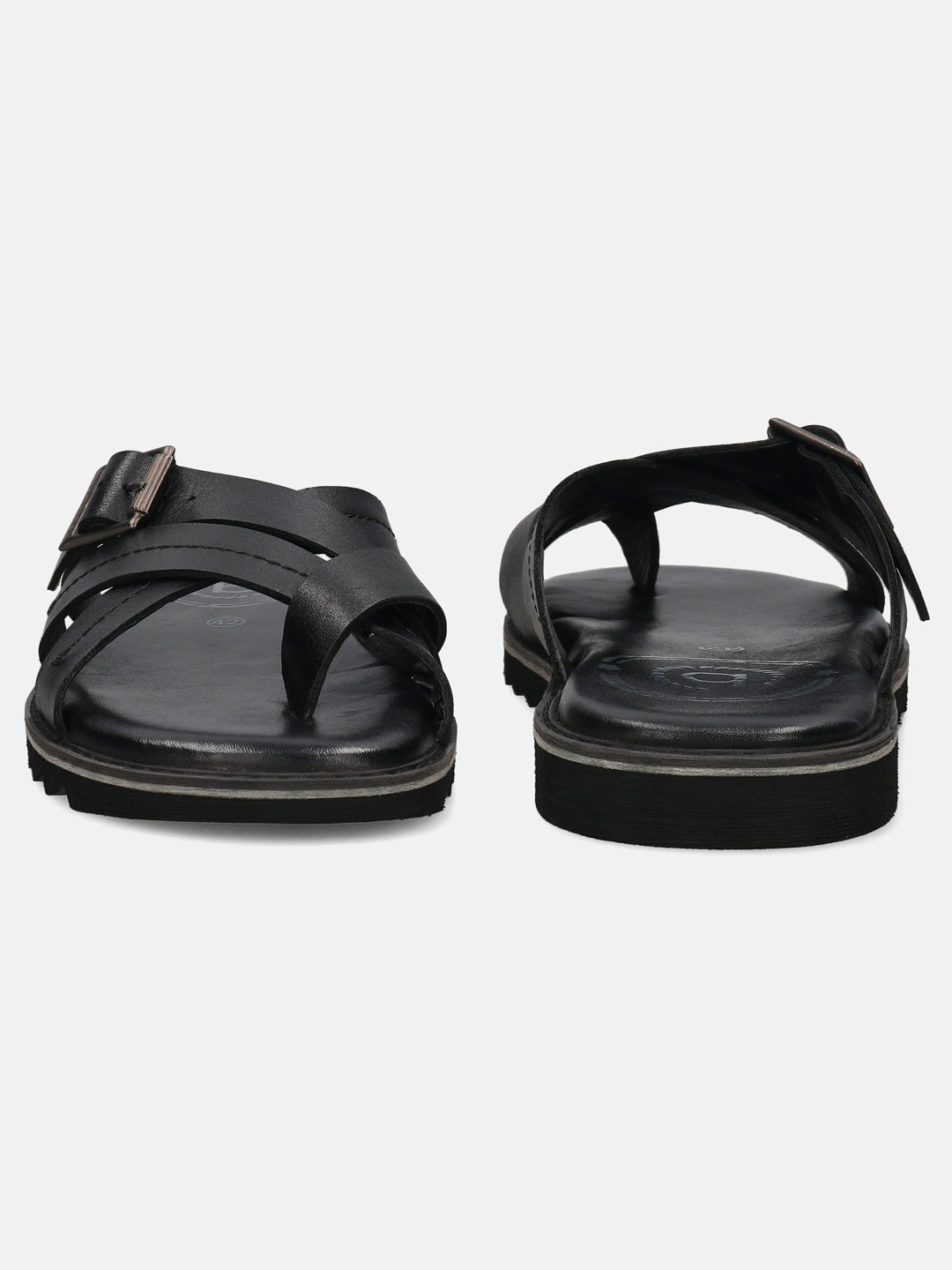 A black Men's bugatti Cross Strap Sandals featuring a open toe plain toe, zero heels heel, and a wide fit. Made from premium genuine leather with a durable eva outsole, this slip-on design offers both style and comfort.