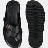 A black Men's bugatti Cross Strap Sandals featuring a open toe plain toe, zero heels heel, and a wide fit. Made from premium genuine leather with a durable eva outsole, this slip-on design offers both style and comfort.