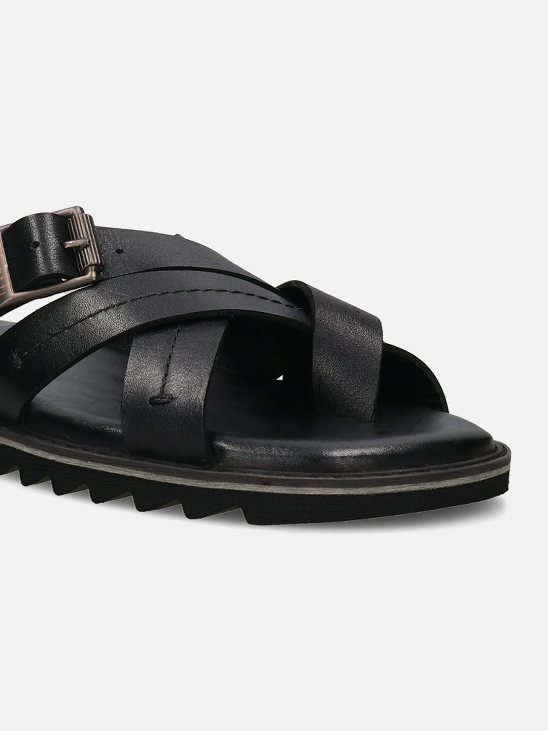 A black Men's bugatti Cross Strap Sandals featuring a open toe plain toe, zero heels heel, and a wide fit. Made from premium genuine leather with a durable eva outsole, this slip-on design offers both style and comfort.