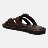 A brown Men's bugatti Cross Strap Sandals featuring a open toe plain toe, zero heels heel, and a wide fit. Made from premium genuine leather with a durable eva outsole, this slip-on design offers both style and comfort.