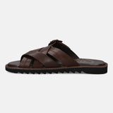 A brown Men's bugatti Cross Strap Sandals featuring a open toe plain toe, zero heels heel, and a wide fit. Made from premium genuine leather with a durable eva outsole, this slip-on design offers both style and comfort.