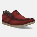 A grey Men's bugatti Casual Loafers featuring a round plain toe, zero heels heel. Made from suede leather with a durable tr outsole, this slip-on design offers both style and comfort.