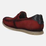 A grey Men's bugatti Casual Loafers featuring a round plain toe, zero heels heel. Made from suede leather with a durable tr outsole, this slip-on design offers both style and comfort.