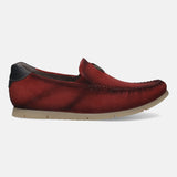 A grey Men's bugatti Casual Loafers featuring a round plain toe, zero heels heel. Made from suede leather with a durable tr outsole, this slip-on design offers both style and comfort.