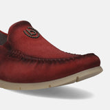 A grey Men's bugatti Casual Loafers featuring a round plain toe, zero heels heel. Made from suede leather with a durable tr outsole, this slip-on design offers both style and comfort.