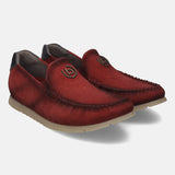 A grey Men's bugatti Casual Loafers featuring a round plain toe, zero heels heel. Made from suede leather with a durable tr outsole, this slip-on design offers both style and comfort.