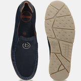 A blue Men's bugatti Casual Loafers featuring a round plain toe, zero heels heel. Made from suede leather with a durable tr outsole, this slip-on design offers both style and comfort.